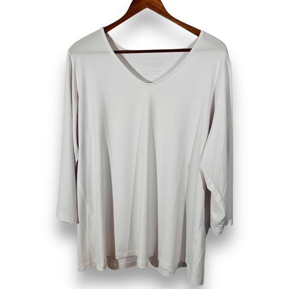 Susan Graver White Liquid Knit Top V Neck 3/4 Sleeve 1X Petite New - Picture 3 of 9